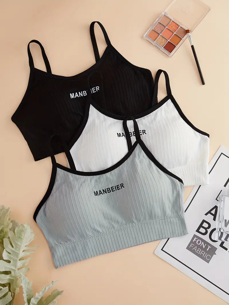 Letter Print Sports Bras, Comfy & Breathable Running Workout Bra,