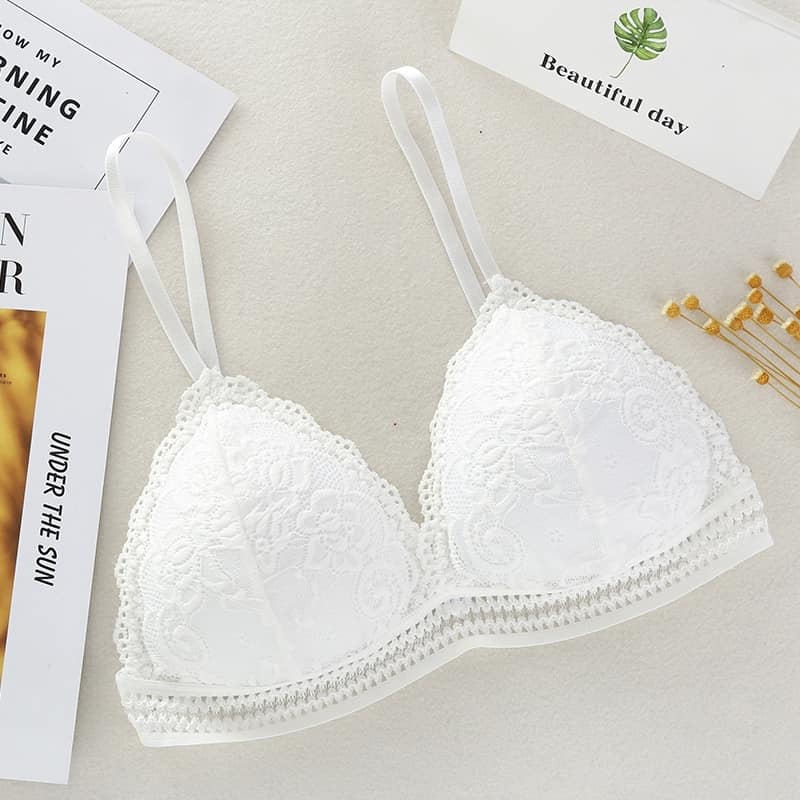 Deep V Lace Bra Crop Top Triangle Cup Seamless